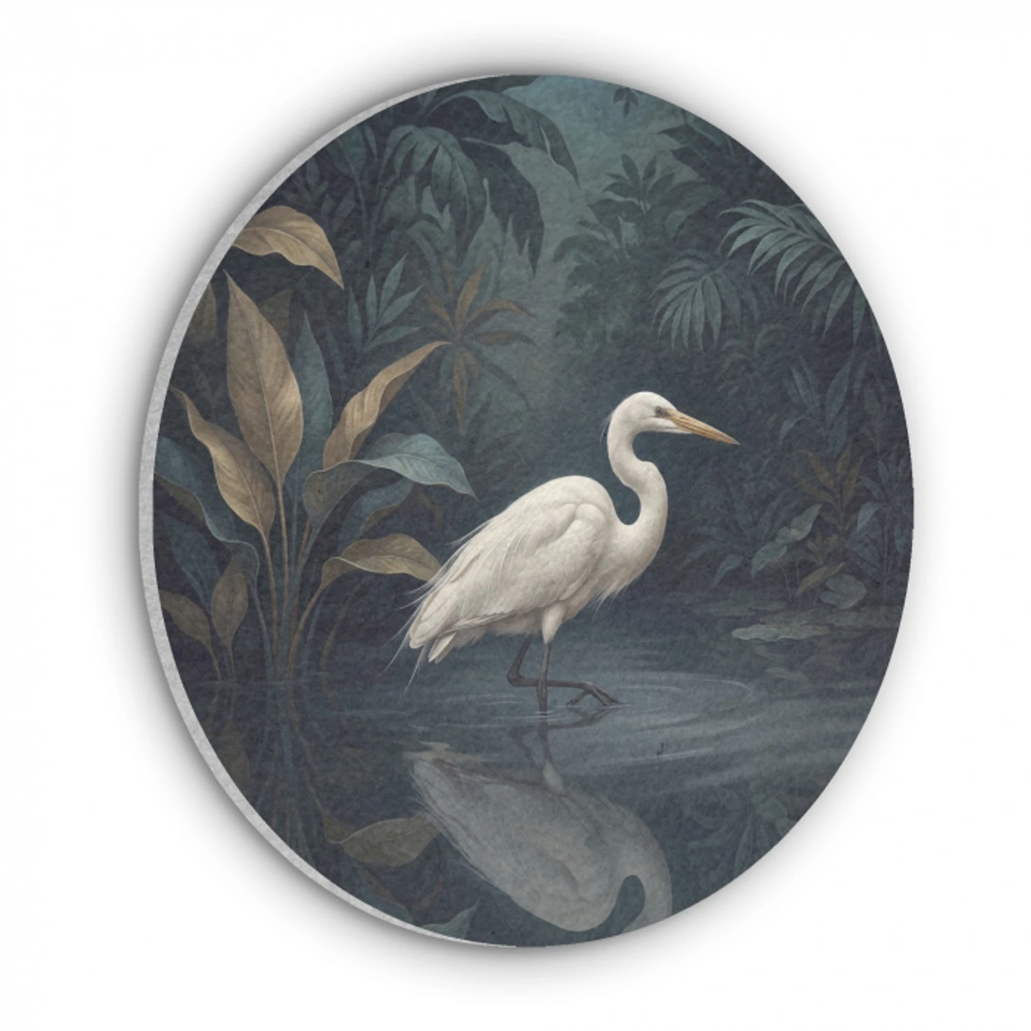 Reiger - Water - Natuur - Modern - Wit Akoestische PET Vilt - Rond klein -3d