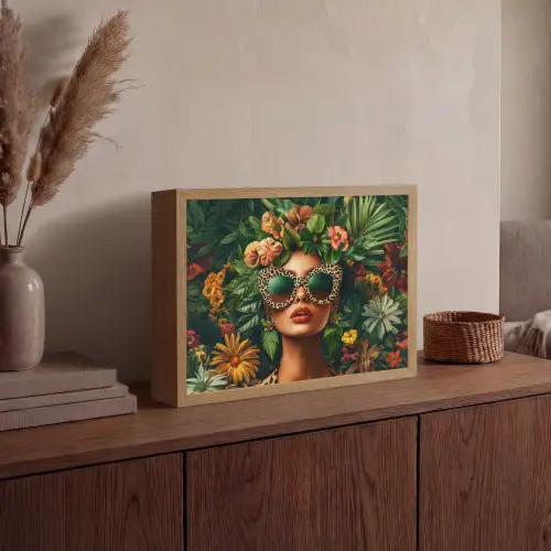 Vrouw - Panterprint - Jungle - Natuur - Luxe Light Box met batterij (Wandlamp) middel -sfeer2