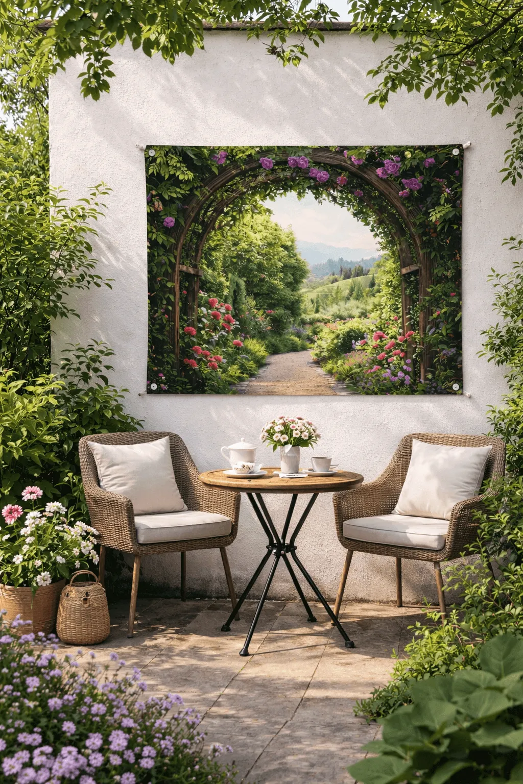 tuinposter ophangen zonder boren doorkijkje