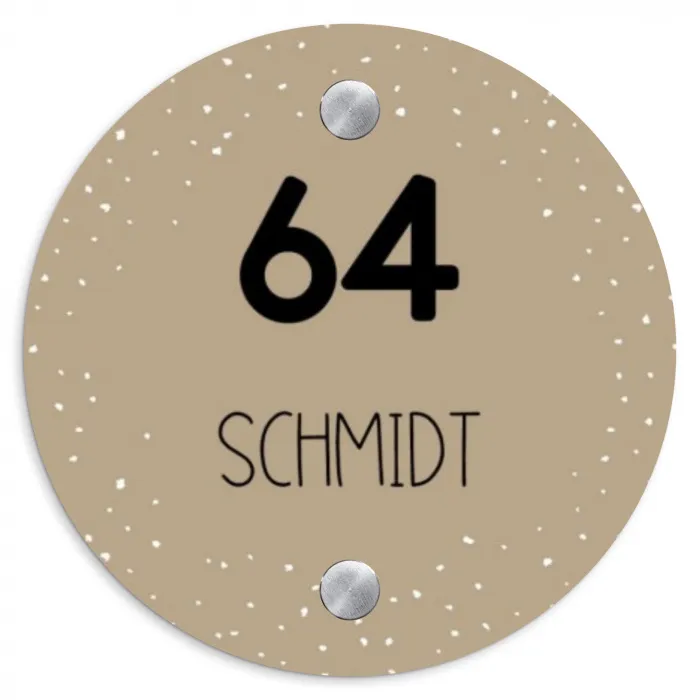 Beige met stippen - Modern Naambord Rond klein -3d