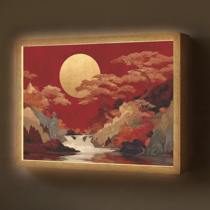 Volle maan - Landschap - Waterval Light Box met batterij (Wandlamp) middel -z3d_website