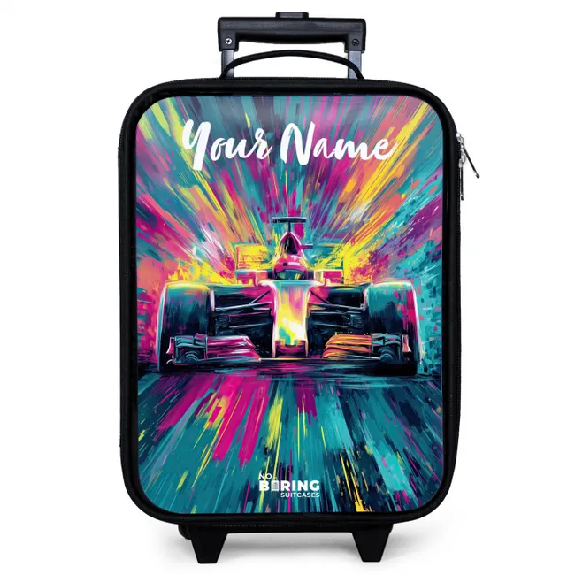 Children's suitcase with name - Race car - Abstract - Stripes - Blue