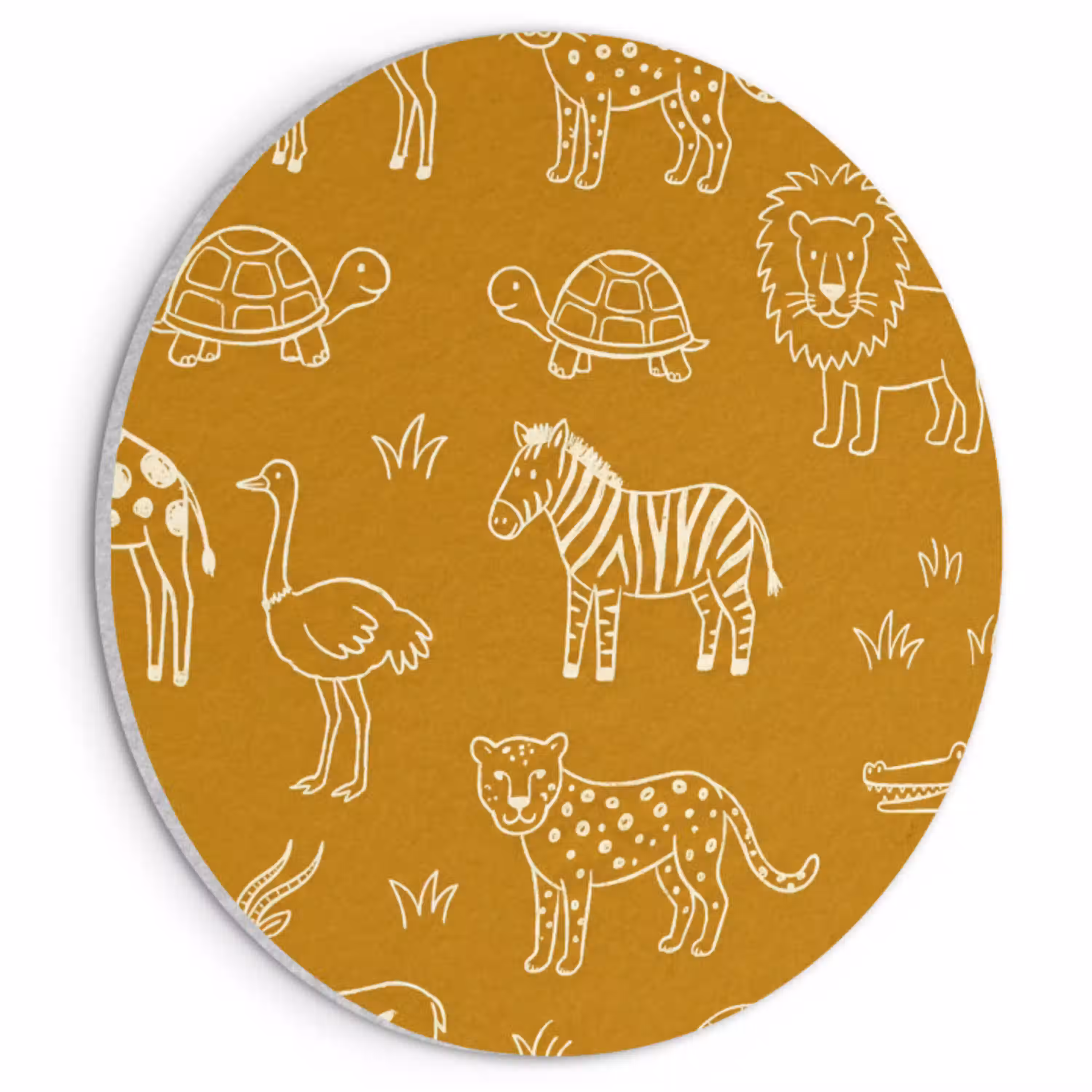 Dieren - Safari - Patroon - Kinderlijk - Oker Akoestische PET Vilt - Rond klein -3d