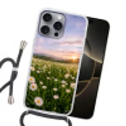 Madelief - Veld - Heuvels - Groen Hoesje iPhone 16 Pro Max met koord klein -sfeer1