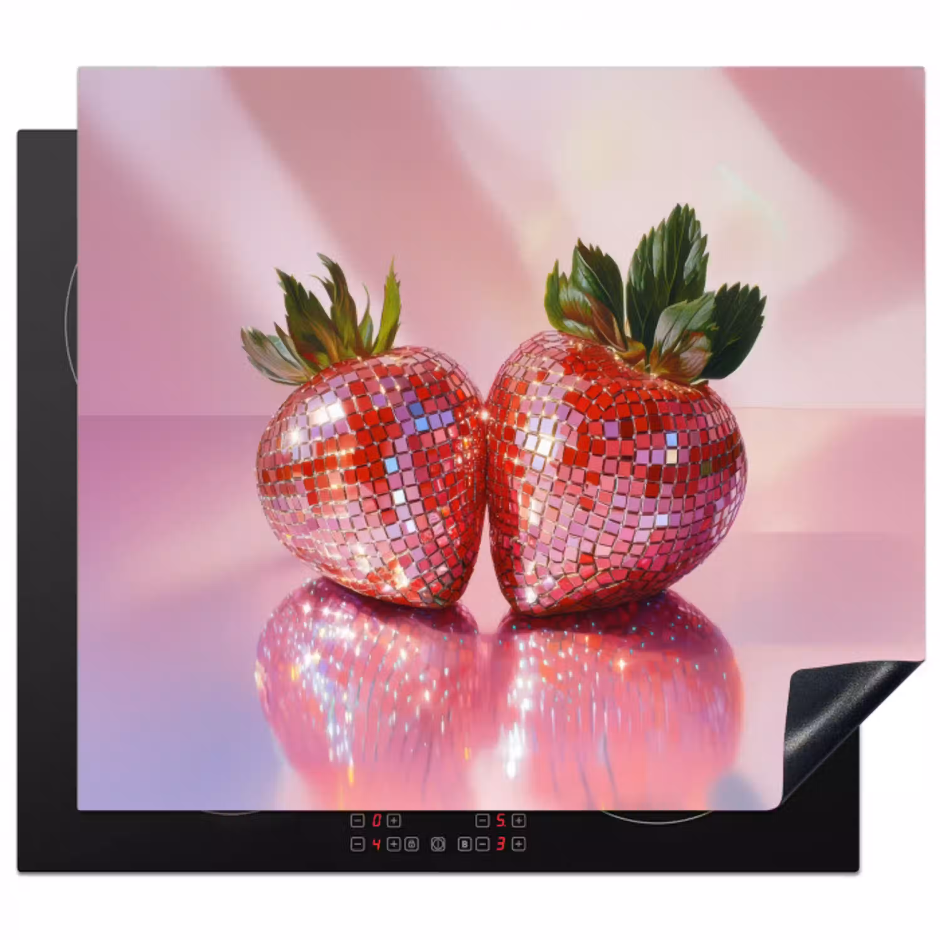 Disco - Fruit - Glitter - Strawberry Inductie beschermer vinyl 3mm middel -3d