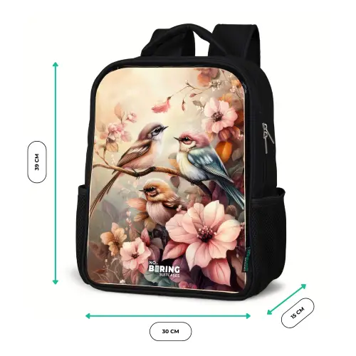 Vogels met roze bloemen Rugzak - Zwart middel -productfoto_formaten