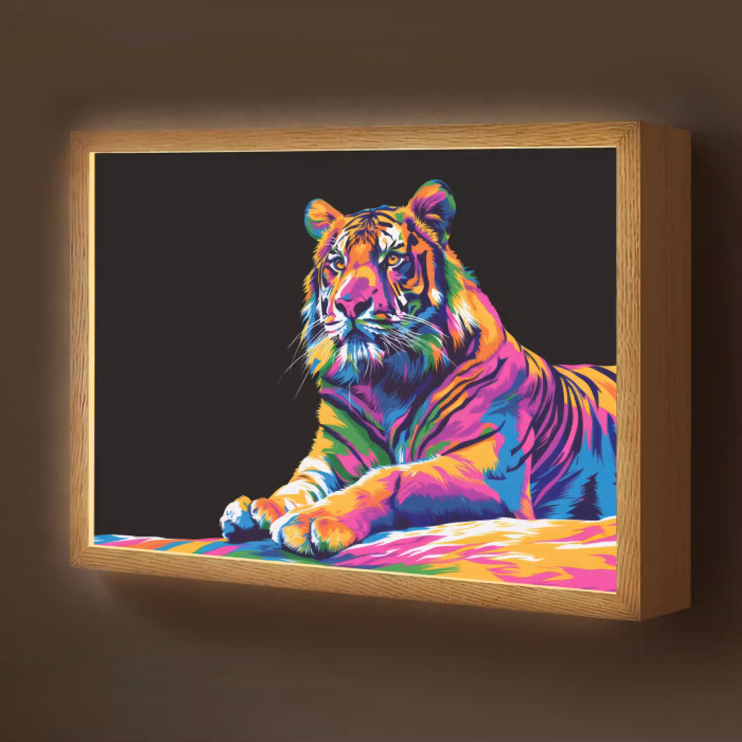 Tijger - Kleurrijk - Dieren - Zwart - Neon Light Box met batterij (Wandlamp kind) middel -z3d_website