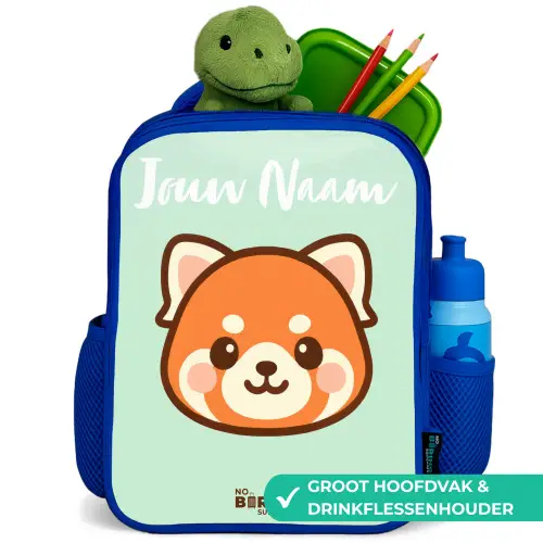 Kawai - Rode panda - Groen Kinderrugzak - Blauw middel -inhoud_NL