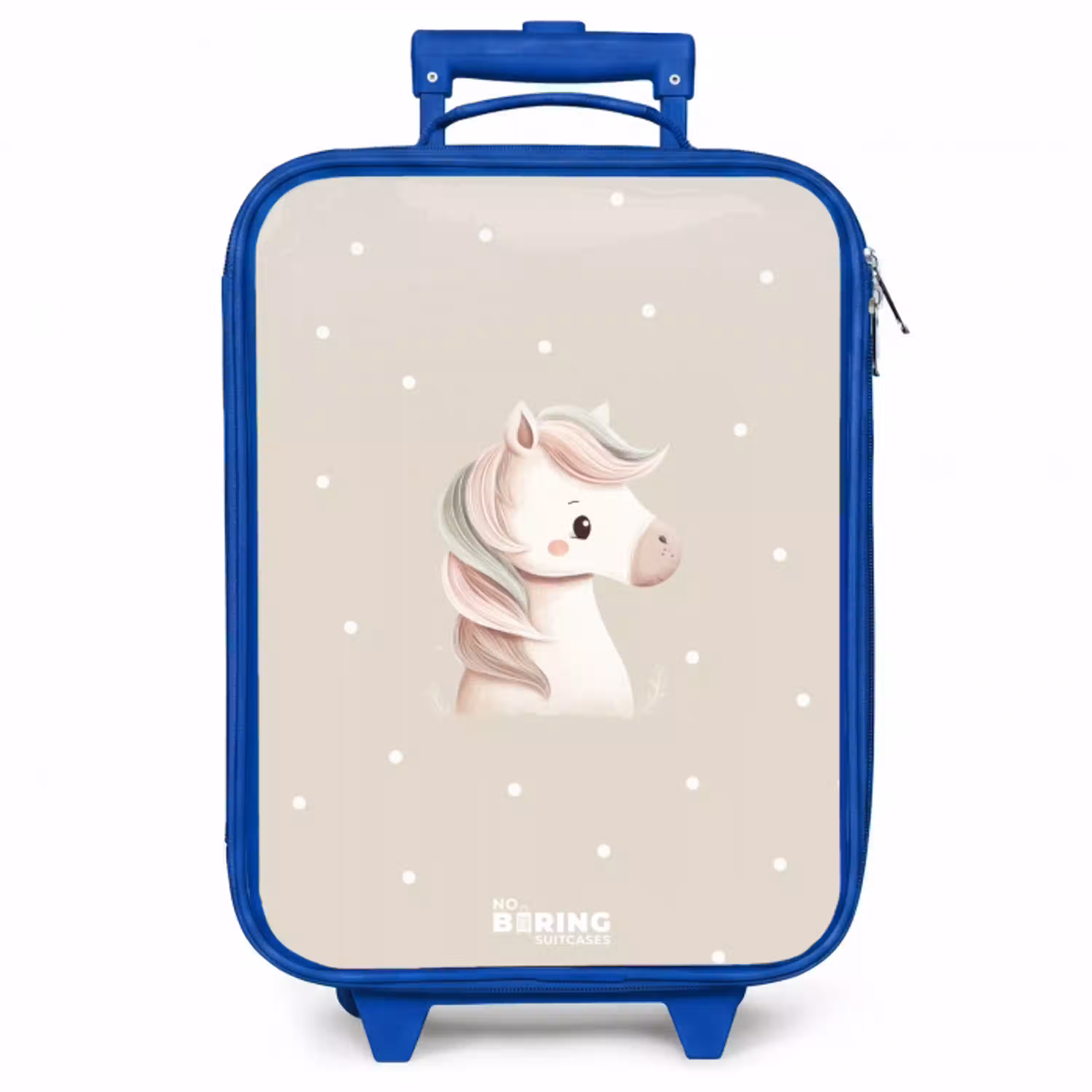 Pony omringd door stippen in beige kleuren Kinderkoffer - Blauw klein -zzz_website3d