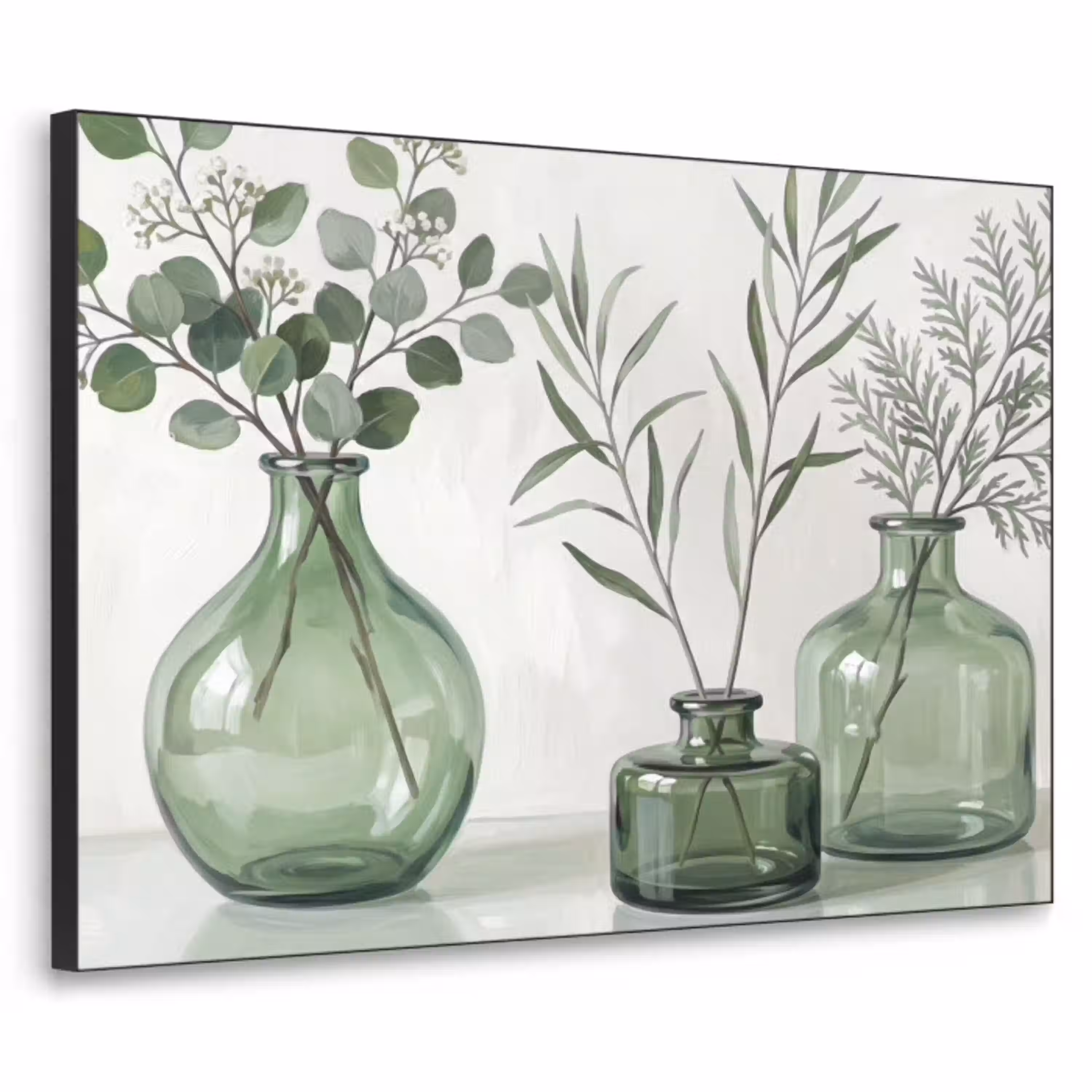 Vazen - Bladeren - Groen Textielframe zwart klein -3d