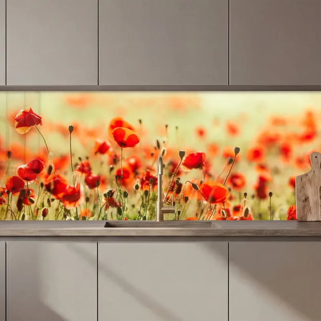 Klaprozen - Bloemen - Rood - Bloemenveld keuken achterwand 2 middel zz_3dshopping