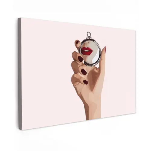 Spiegel - Rode lippen canvas 2cm klein -z3d