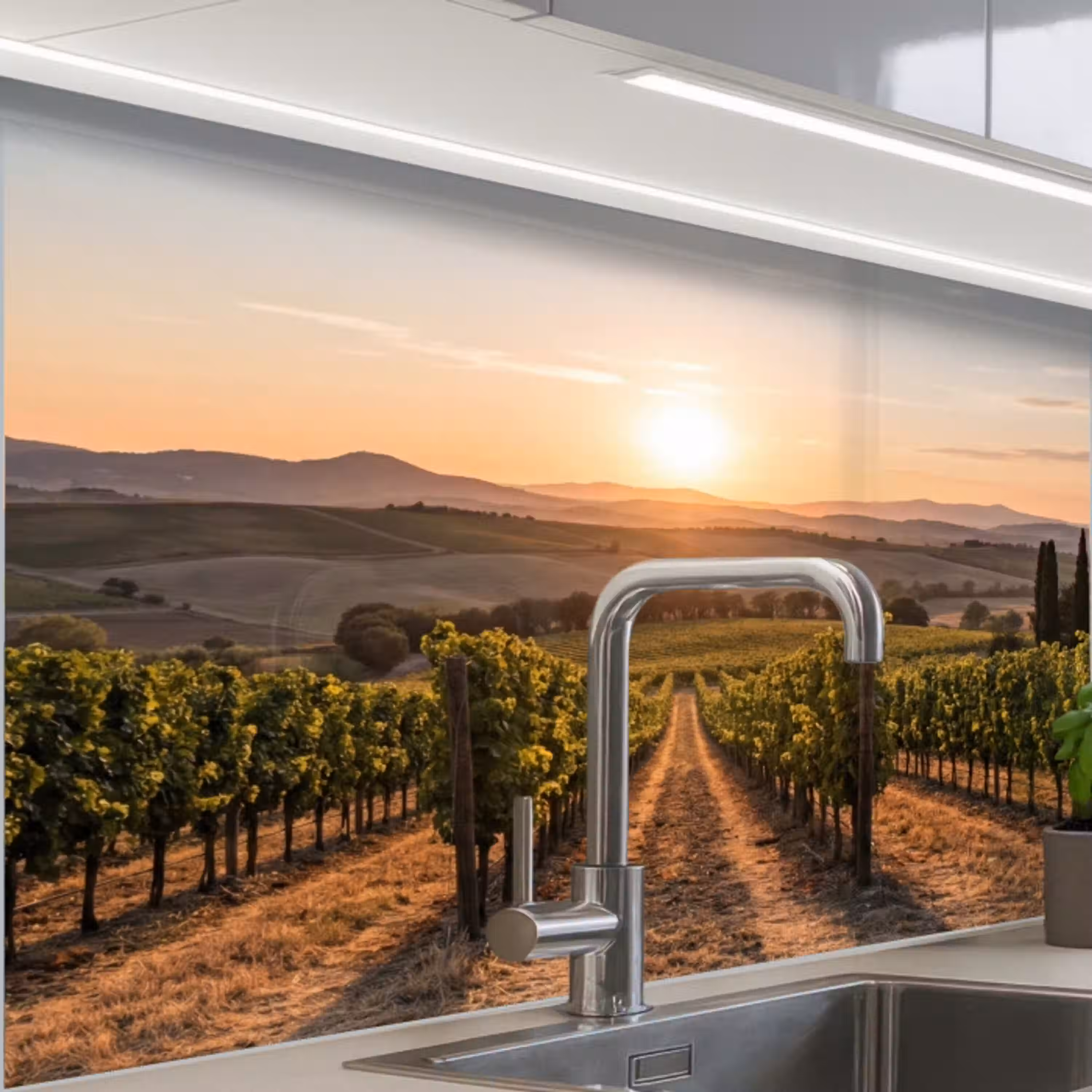 Wijngaard - Zonsondergang - Landschap keuken achterwand 2 middel -zzzz3d_schuin