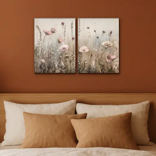 Bloemen - Beige - Modern - Roze Canvas - Meerluiken 2 luik klein -sfeer2