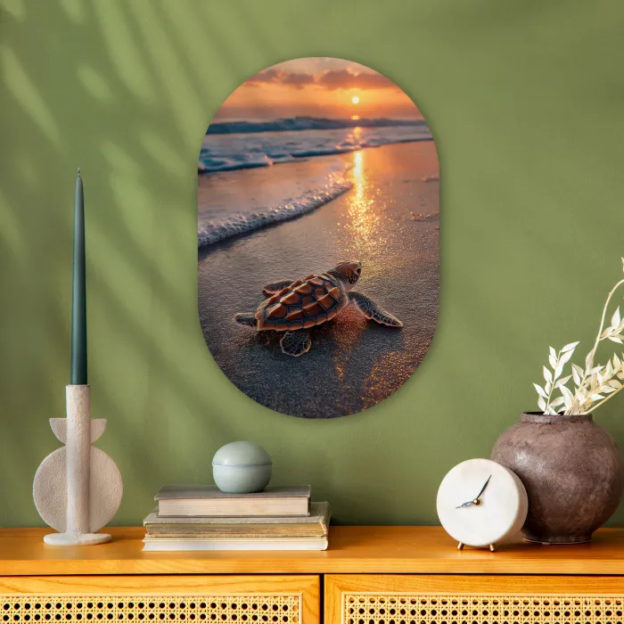 Schildpad - strand - Zonsondergang Wandcirkel Ovaal Forex klein -sfeer2