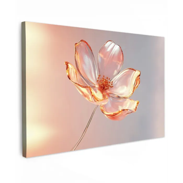 Glazen - Bloem - Roze Tuinposter op houten frame 2 cm dik klein -3d