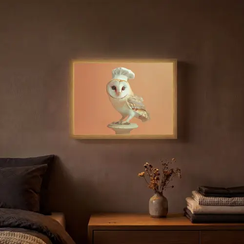 Kerkuil - Koksmuts - Oranje - Vogel Light Box met batterij (Wandlamp) middel -sfeer4