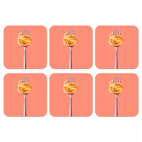 Vork - Spaghetti - Artistiek - Roze onderzetter kurk middel -3d