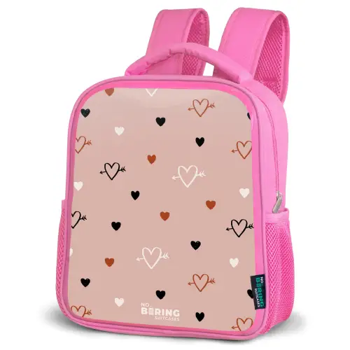 Hartjes met pijlen in zwart, wit en roze Kinderrugzak - Roze middel -schuin