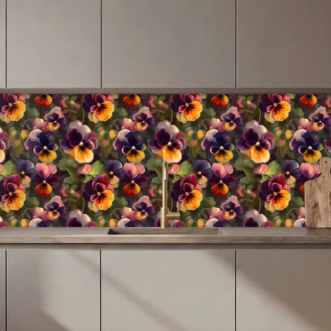 Warm - Patroon - Penseel - Viooltjes keuken achterwand 2 middel 871 zz_3dshopping