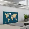 Wereldkaart - Donkerblauw - Beige keuken achterwand spatscherm klein -3d_schuin