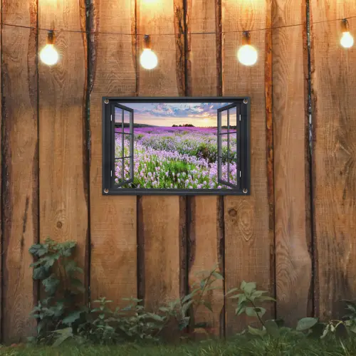 Uitzicht op Lavendelveld bij Zonsondergang tuinposter los doek klein -sfeer1