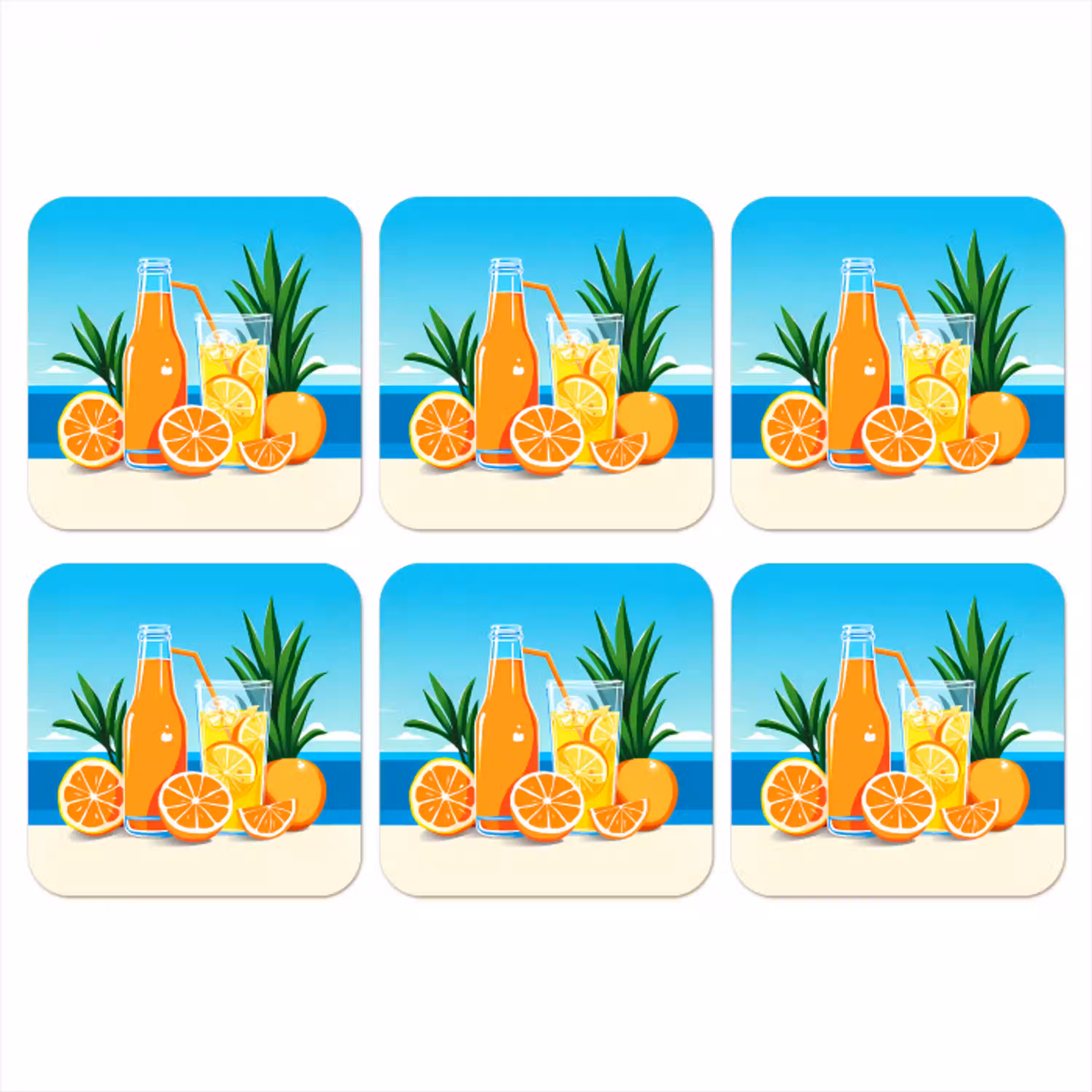 Sinaasappels - Ijsblokjes -  Zee - Illustratie onderzetter kurk middel -3d