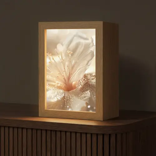 Bloem - Wit - Glitter - Goud - Modern Light Box met kabel (Tafellamp) klein -z3d_website