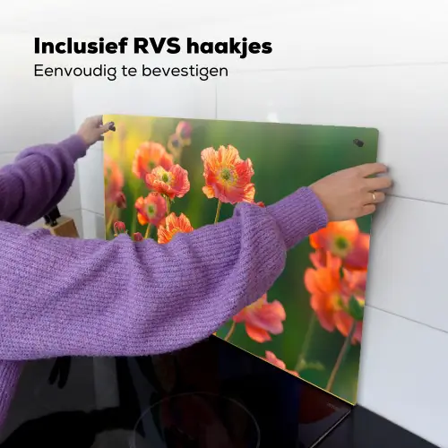Bloemenveld - Zonnestralen - Oranje Inductie beschemer met haakjes klein -ky-ophangen-nl