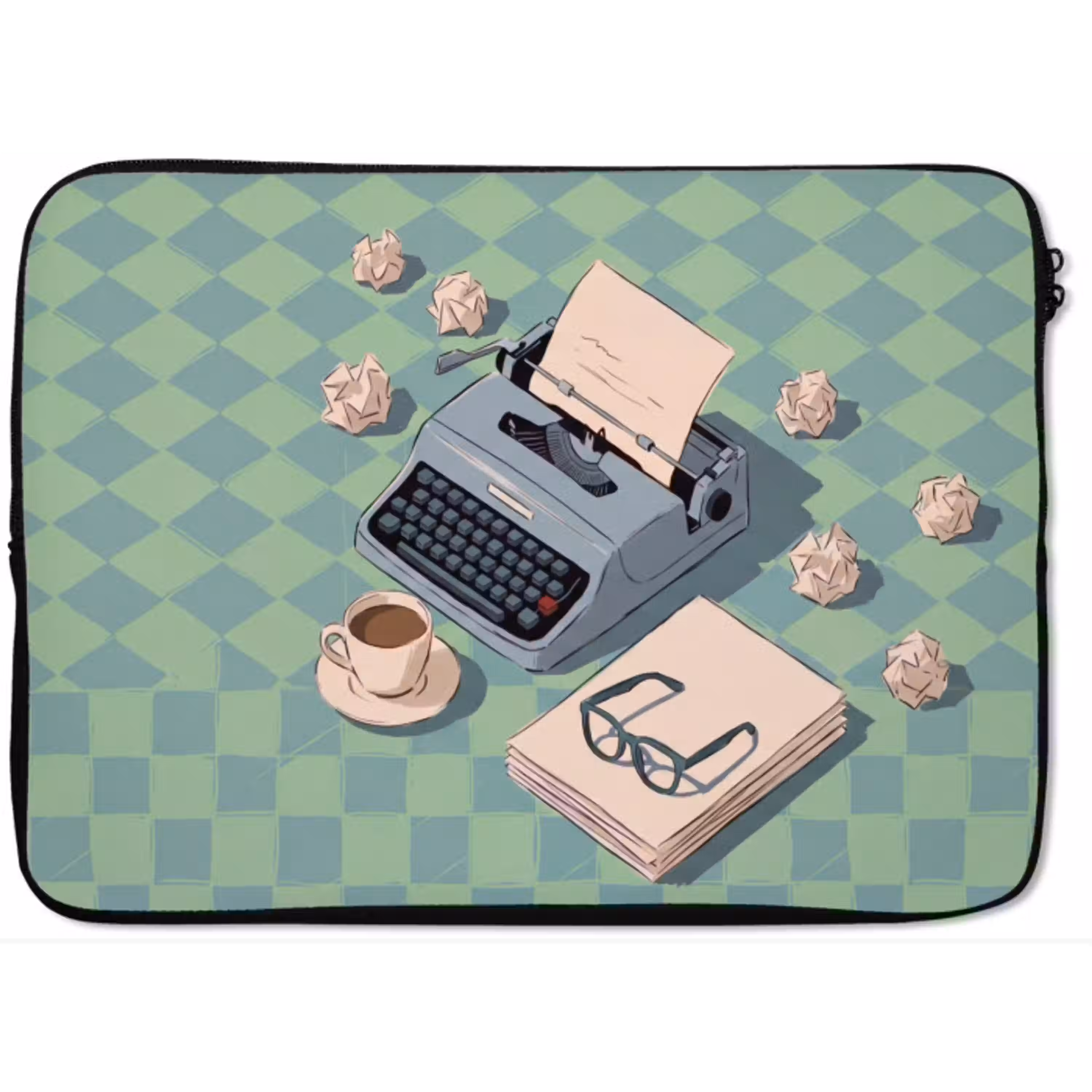 Typemachine - Kantoor - Vintage - Illustratie - Groen laptophoes neopreen klein -zkaufland3dotto