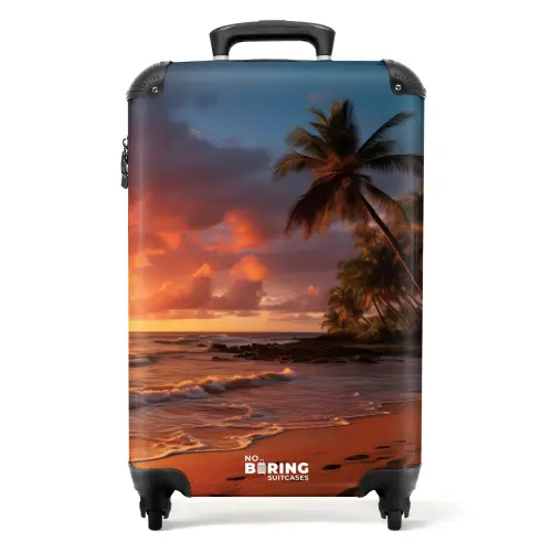 Strand met palmboom bij zonsondergang NBS - Handbagage koffer - Kinderen Unisex middel -productfoto_recht