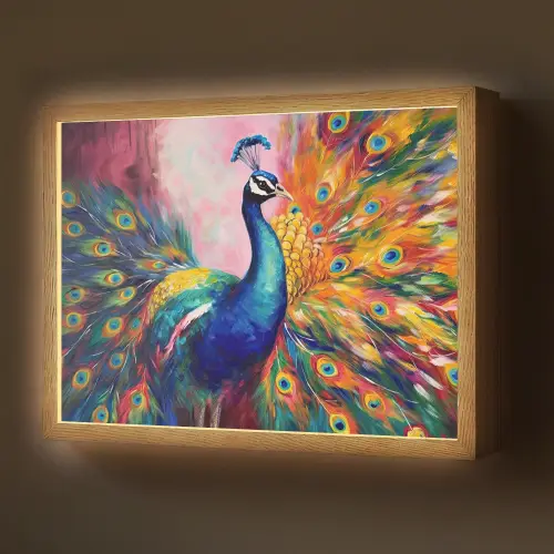 Pauw - Dieren - Schilderij - Regenboog Light Box met batterij (Wandlamp) middel -z3d_website