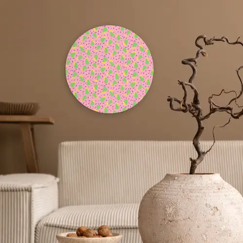 Roze - Streepjes - Groen - Peer Wandcirkel kunststof plaat 5mm dik klein 188 -sfeer1