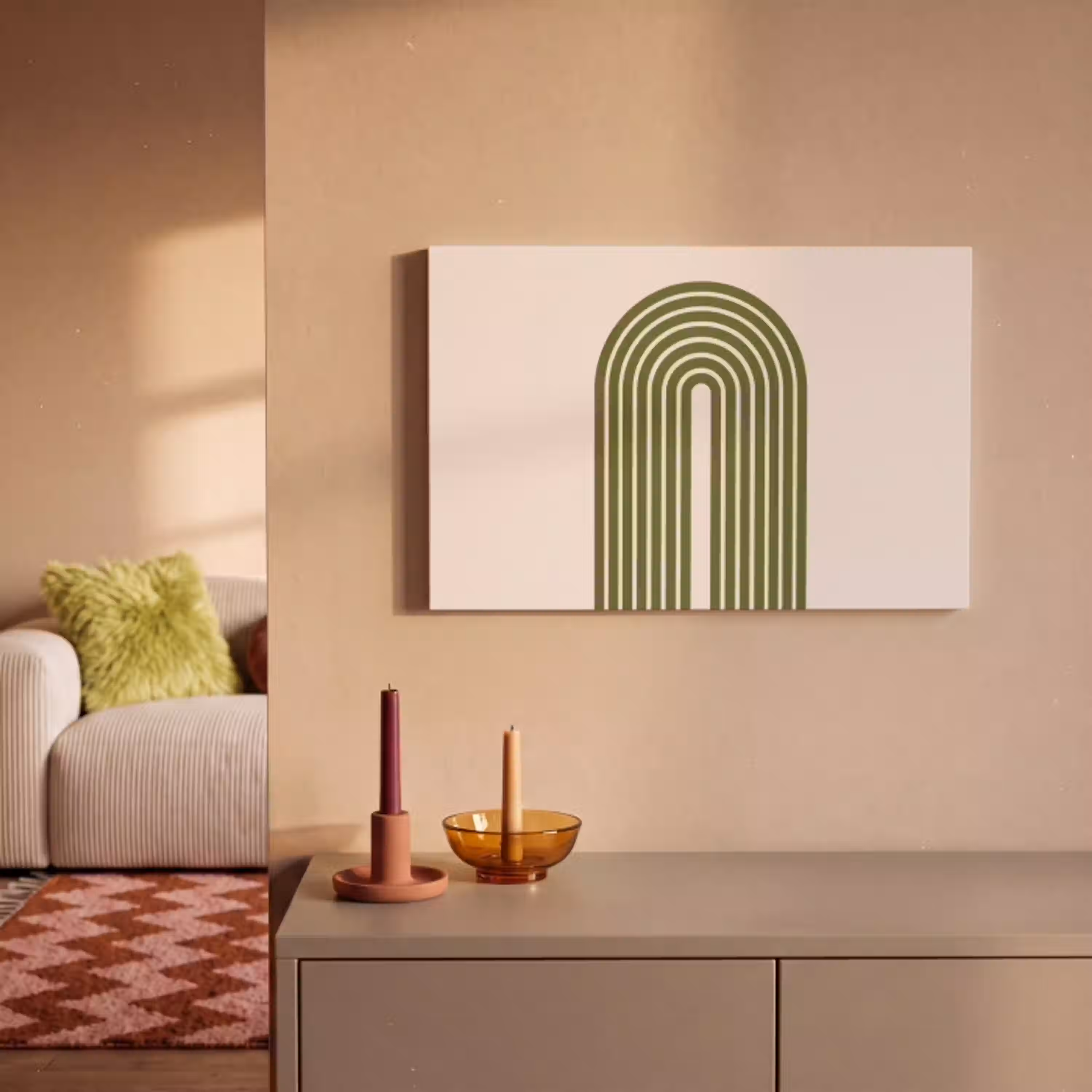 Abstract - Bogen - Modern - Groen - Kunst canvas 2cm klein -sfeer1