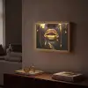 Gouden lippen - Gezicht - Vrouw - Modern Light Box met batterij (Wandlamp) middel -sfeer1
