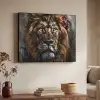 Leeuw - Dieren - Portret - Zwart - Luxe Textielframe zwart klein -sfeer3