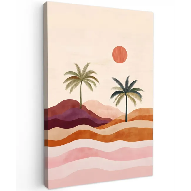 Palmbomen - Abstract - Zon - Heuvels Tuinposter op houten frame 2 cm dik klein -3d