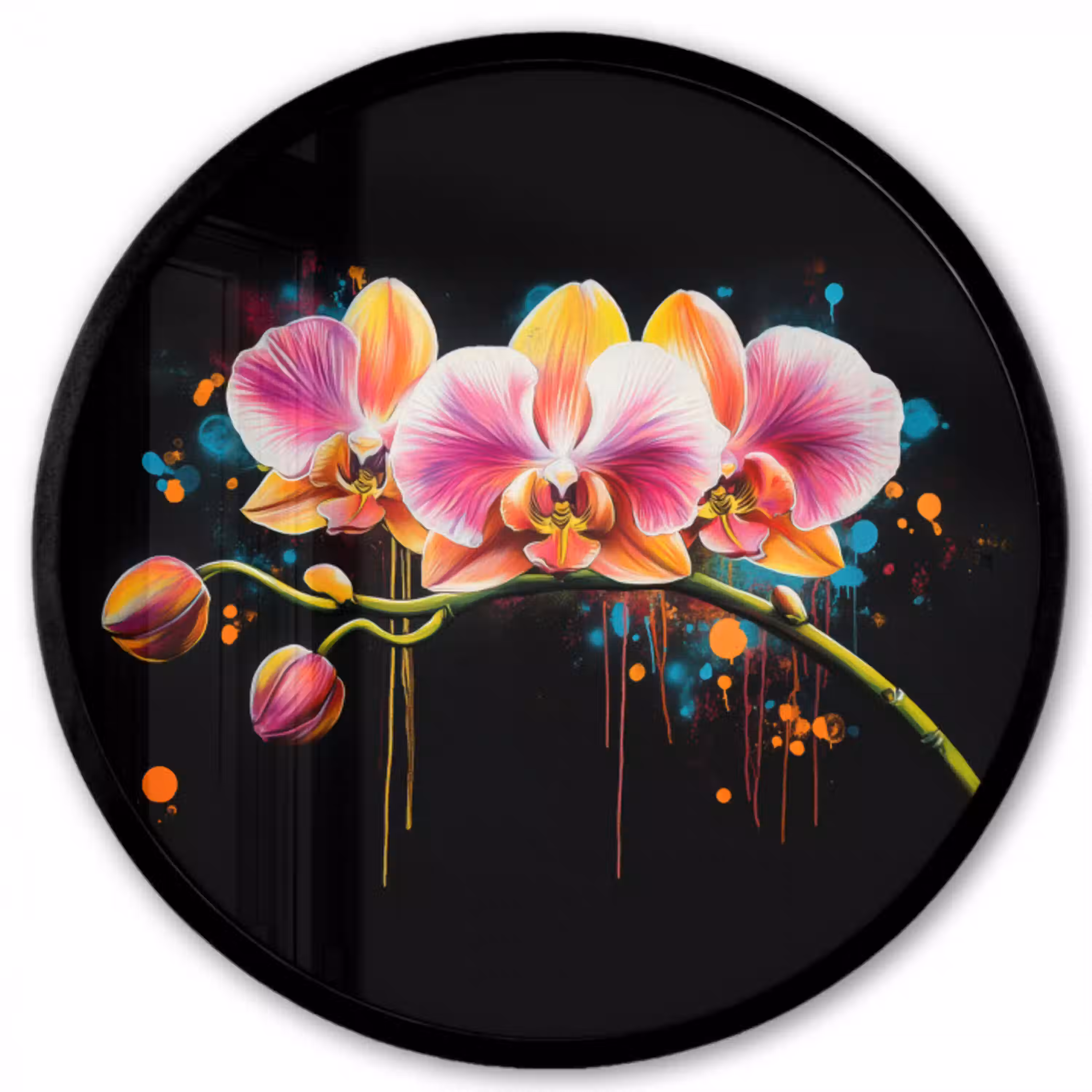 Orchidee - Graffiti - Kleurrijk - Bloemen - Abstract Fotolijst rond zonder passe partout klein -3d
