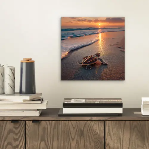 Schildpad - strand - Zonsondergang aluminium wit klein -sfeer1