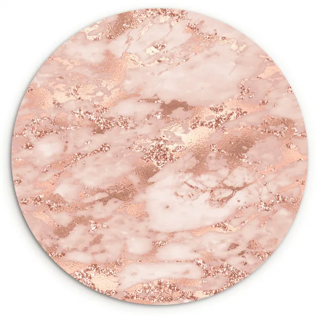 Marmer - Luxe - Roségoud - Roze - Glitter - Marmerlook Wandcirkel kunststof plaat 5mm dik klein -3d