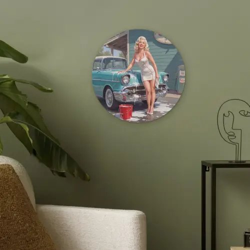 Auto - Vrouw - Groen Akoestische PET Vilt - Rond klein -sfeer2