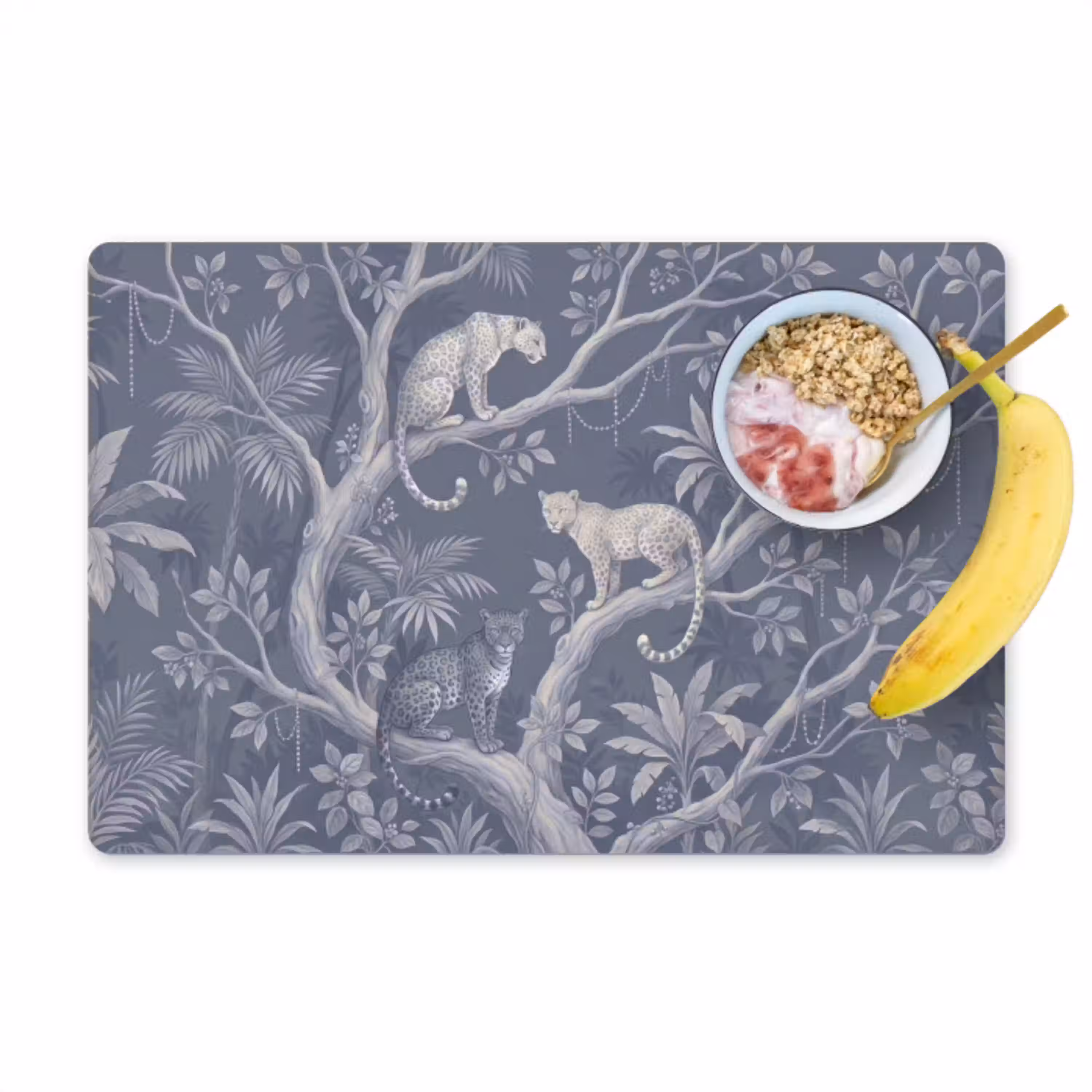 Dieren - Jungle - Illustratie - Bomen - Blauw Placemat vinyl groot -zzzproduct_Kitchenyeah-website
