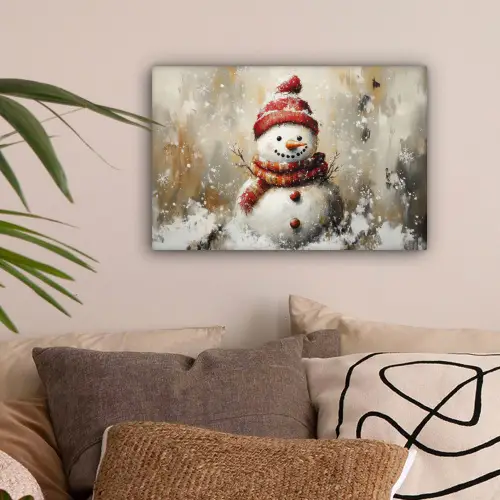 Sneeuwpop - Winter - Sneeuw - Beige canvas 2cm klein -sfeer1