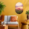 Zonsondergang - Bloemen - Roze - Natuur - Groen Wandcirkel Ovaal Forex klein -sfeer4