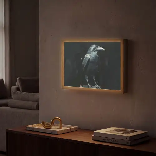 Raaf - Vogels - Zwart Light Box met batterij (Wandlamp) middel -sfeer1