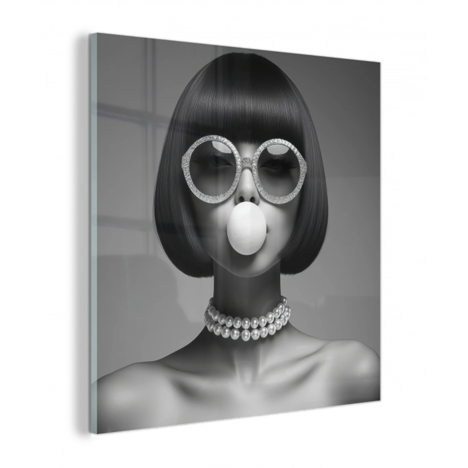 Vrouw - Zwart Wit - Ketting - Zonnebril plexiglas 5mm klein -z3d