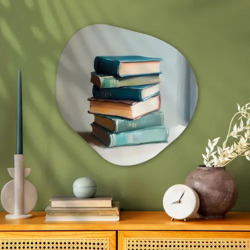Stapel - Boeken - Groen - Daglicht Wandcirkel Organisch Plexiglas middel -sfeer2