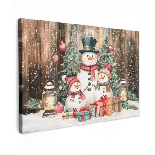 Sneeuwpop - Familie - Kleurrijk canvas 2cm klein -z3d