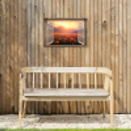 Doorkijk - Klaprozen - Bloemen - Rood - Open raam Tuinposter op houten frame 2 cm dik klein -sfeer4