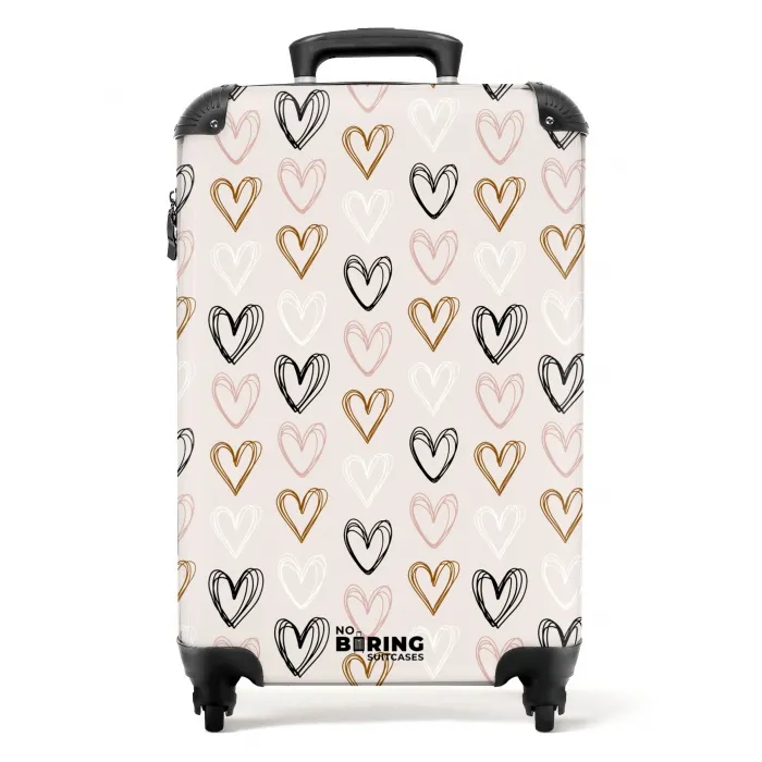 Hartjespatroon in diverse kleuren op beige NBS - Handbagage koffer - Volwassenen Unisex middel -productfoto_recht
